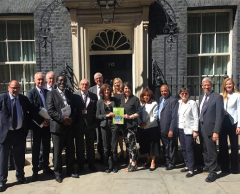 Liz Prudhoe and other guests outside number ten