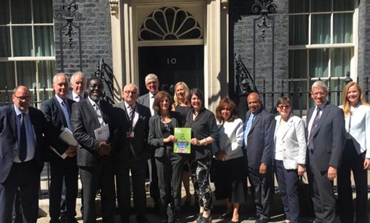 Liz Prudhoe and other guests outside number ten