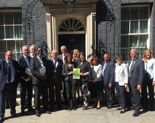 Liz Prudhoe and other guests outside number ten