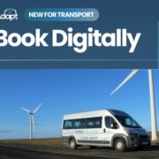Picture of an Adapt bus. Text 'Book Digitally'