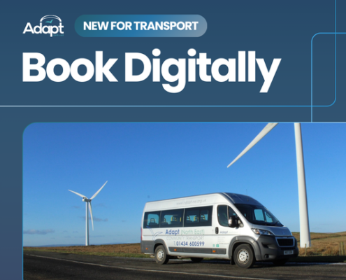 Picture of an Adapt bus. Text 'Book Digitally'