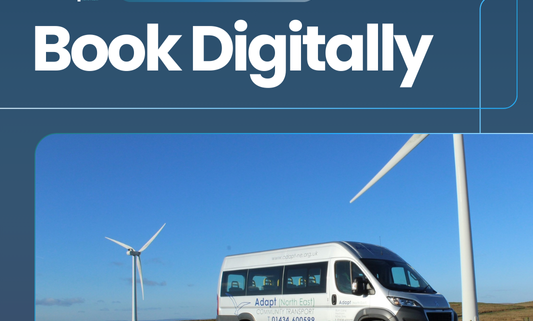 Picture of an Adapt bus. Text 'Book Digitally'