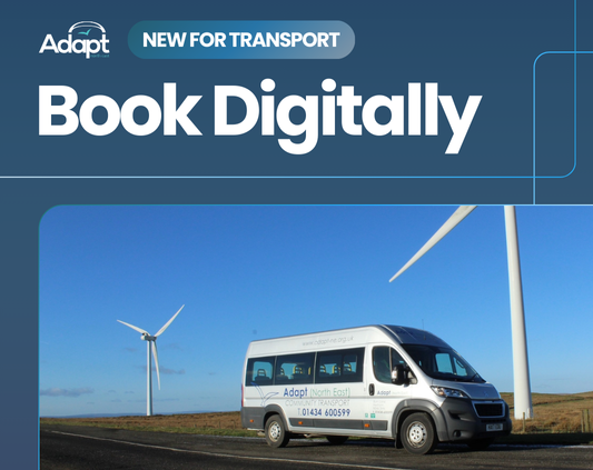 Picture of an Adapt bus. Text 'Book Digitally'